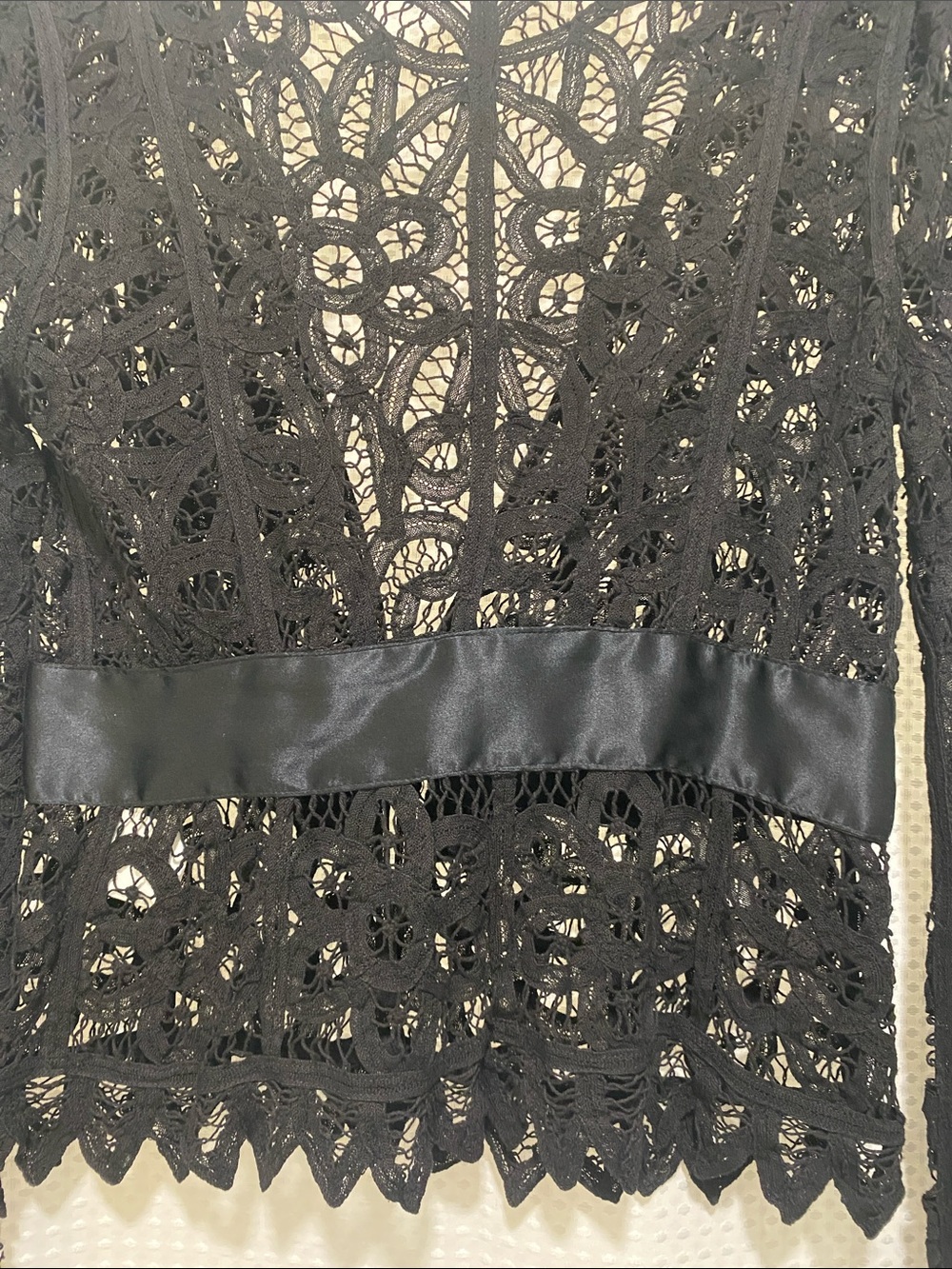 Vintage Betsey Johnson New York Black Lace Long Sleeve Bow-Waist Top - Picture 9 of 15
